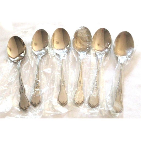Set 6 Oval Soup Spoons Oneida MORNING BLOSSOM Stainless Steel BRAND NEW - Picture 6 of 6